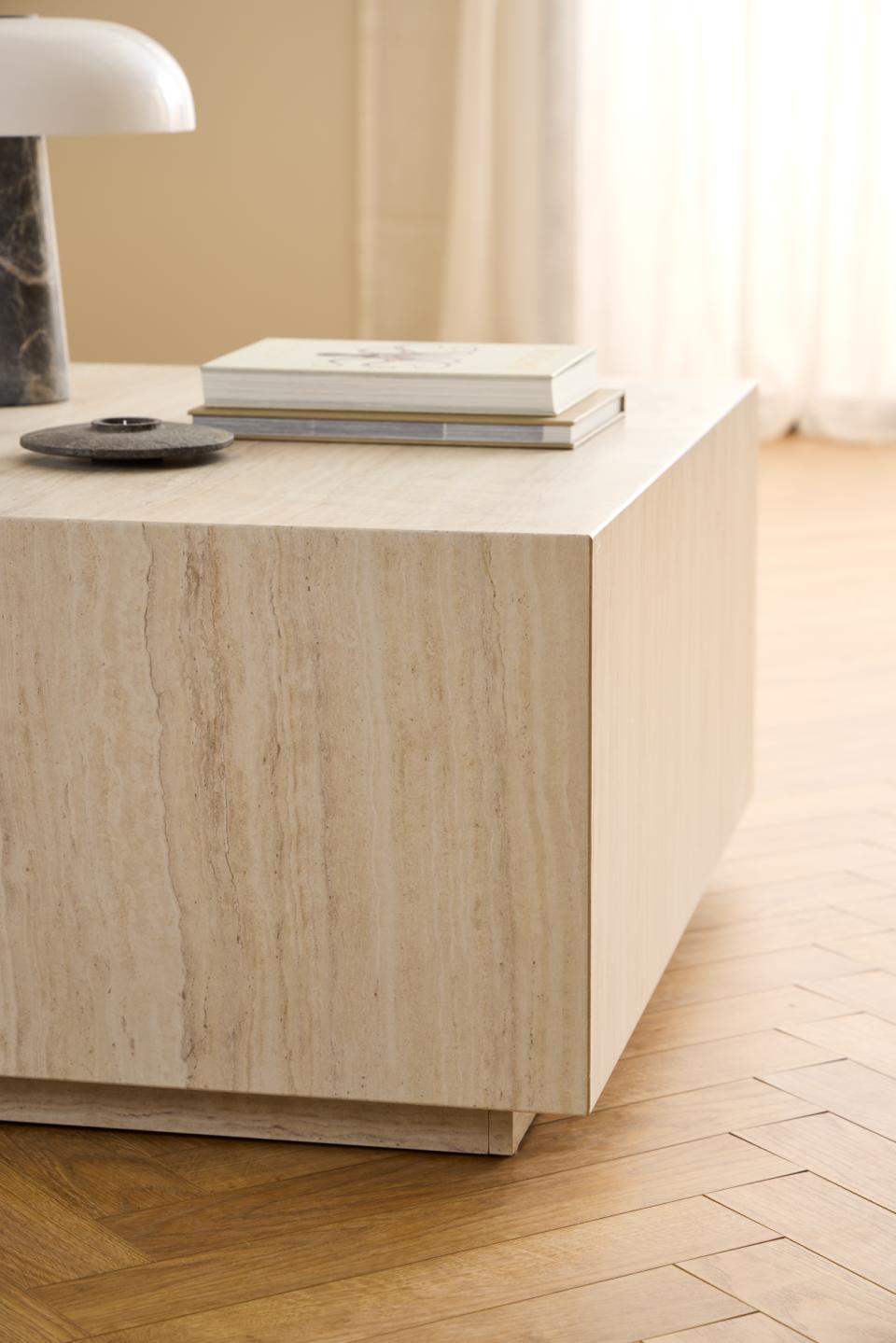 Dice Coffee Table Large Square Travertine Effect Furniture 90x90cm