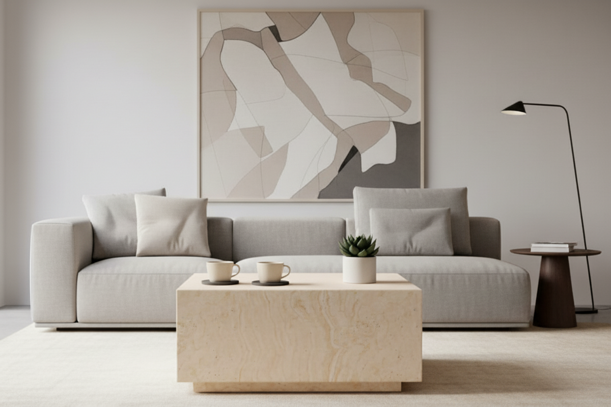 Dice Coffee Table Large Square Travertine Effect Furniture 90x90cm