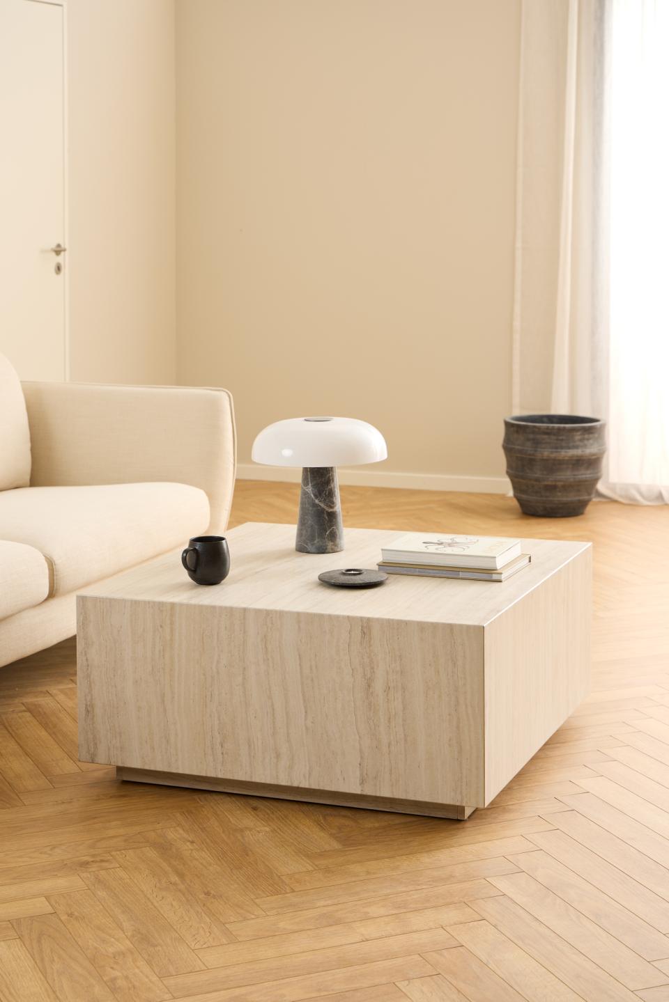 Dice Coffee Table Large Square Travertine Effect Furniture 90x90cm