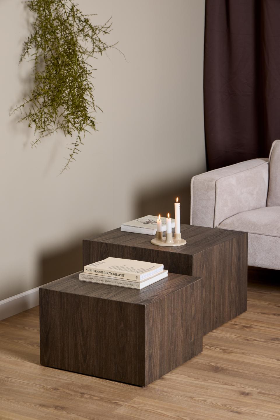 Dice Double Designer Coffee Table Set In Brown Smoke 2 Pieces 58cm