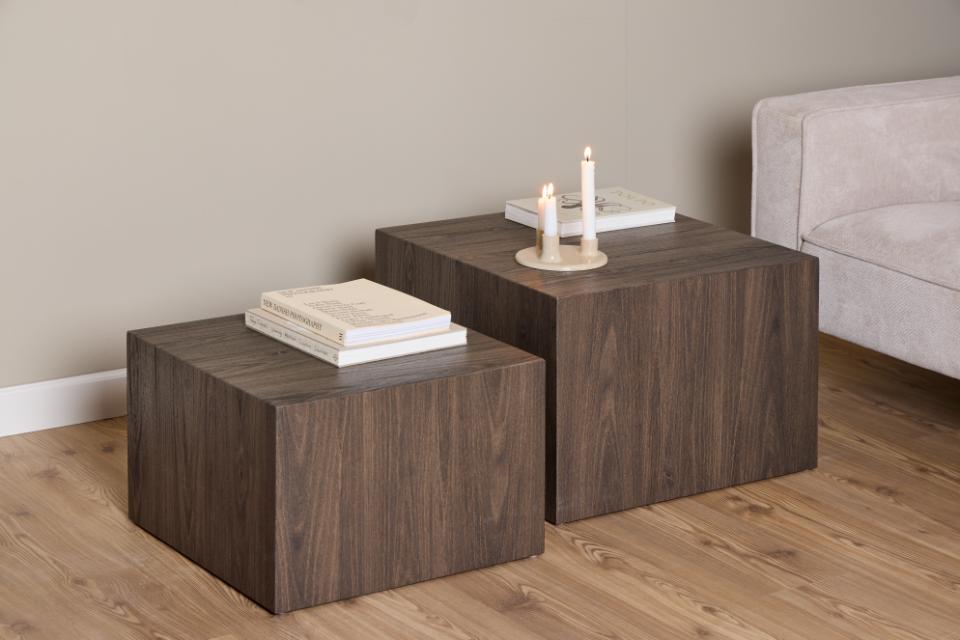 Dice Double Designer Coffee Table Set In Brown Smoke 2 Pieces 58cm