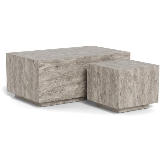 Dice Double Coffee Table Set Large Rectangular And Square Grey Marble Furniture 100cm
