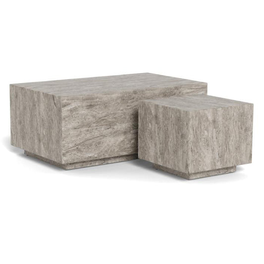 Dice Double Coffee Table Set Large Rectangular And Square Grey Marble Furniture 100cm