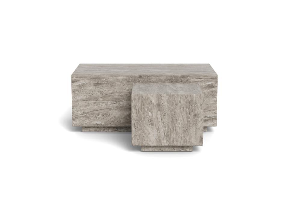 Dice Double Coffee Table Set Large Rectangular And Square Grey Marble Furniture 100cm