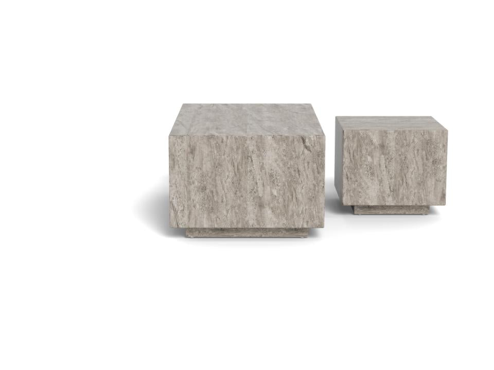 Dice Double Coffee Table Set Large Rectangular And Square Grey Marble Furniture 100cm