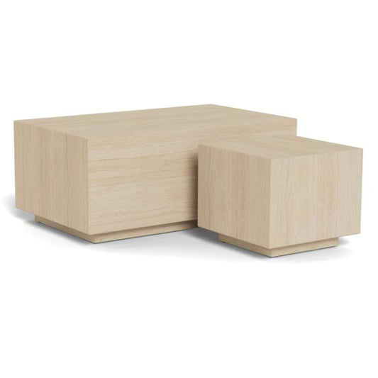 Dice Double Coffee Table Set Large Rectangular And Square Travertine Furniture 100cm