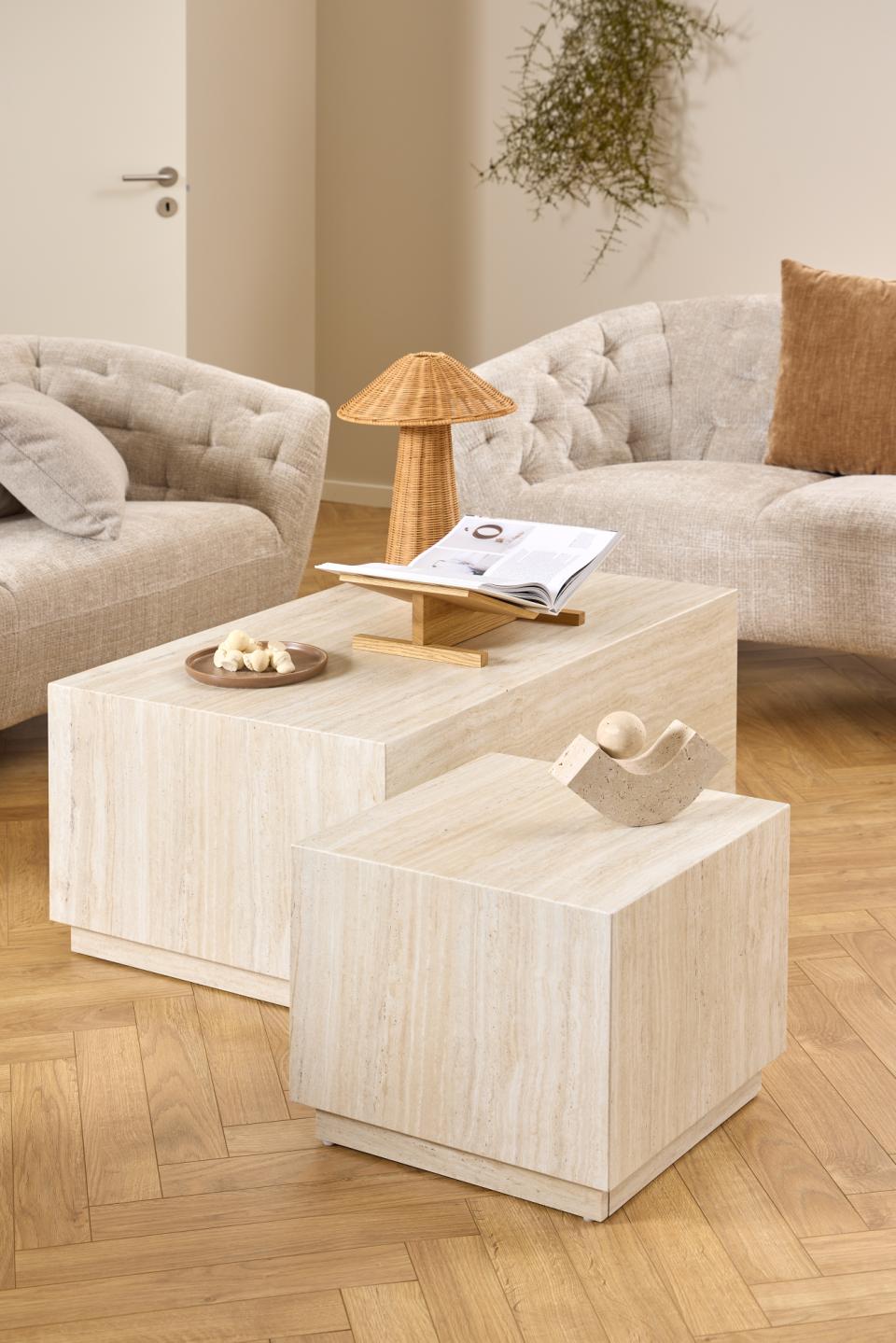 Dice Double Coffee Table Set Large Rectangular And Square Travertine Furniture 100cm