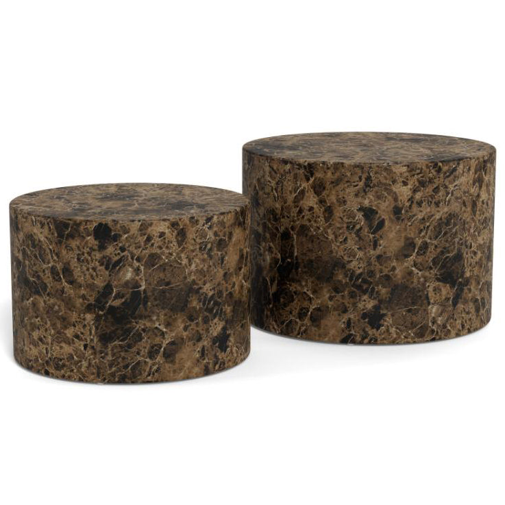 Dice Double Oval Coffee Table Set Large Brown Marble 2 Piece Set 58cm and 50cm