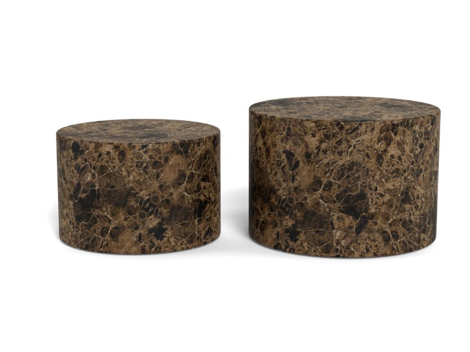 Dice Double Oval Coffee Table Set Large Brown Marble 2 Piece Set 58cm and 50cm