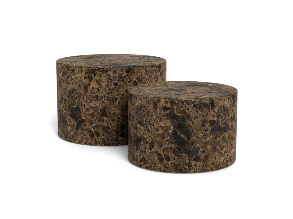 Dice Double Oval Coffee Table Set Large Brown Marble 2 Piece Set 58cm and 50cm