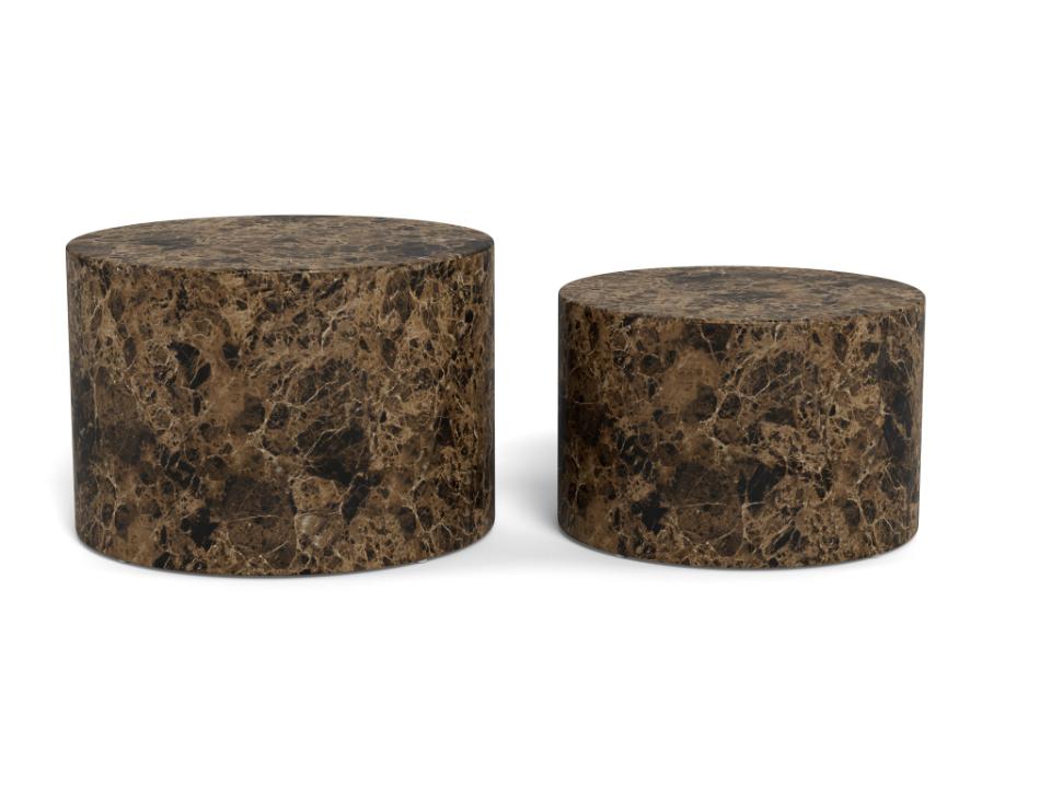 Dice Double Oval Coffee Table Set Large Brown Marble 2 Piece Set 58cm and 50cm
