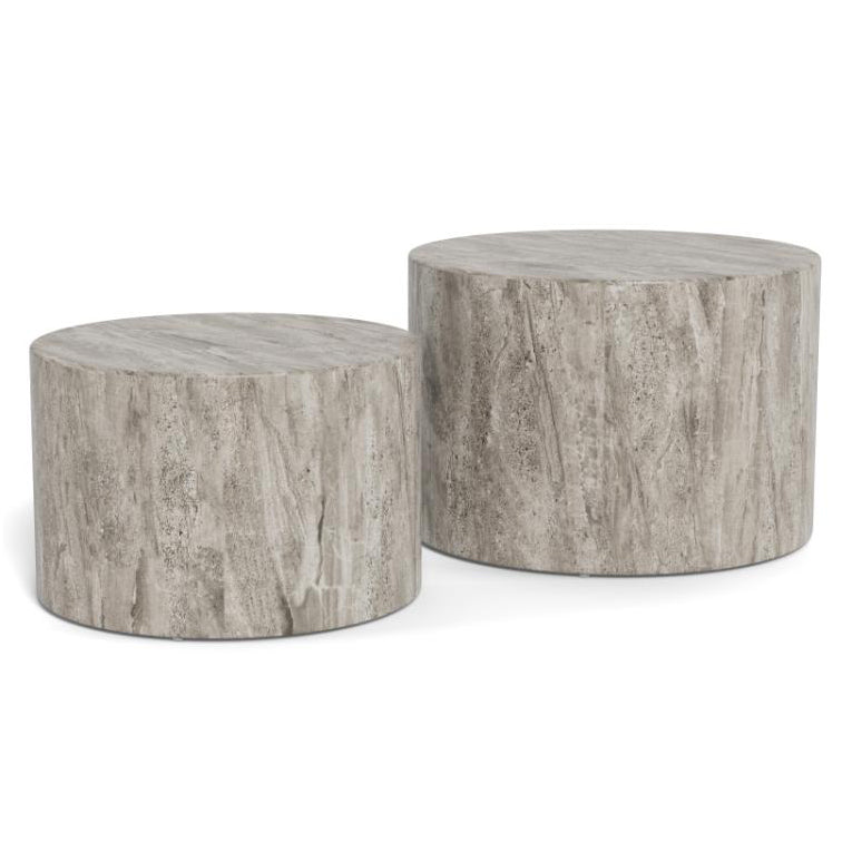 Dice Double Oval Coffee Table Set Large Grey Marble 2 Piece Set 58cm and 50cm
