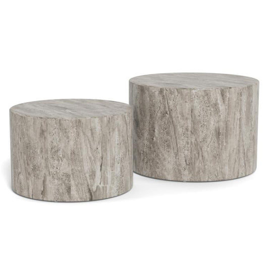 Dice Double Oval Coffee Table Set Large Grey Marble 2 Piece Set 58cm and 50cm
