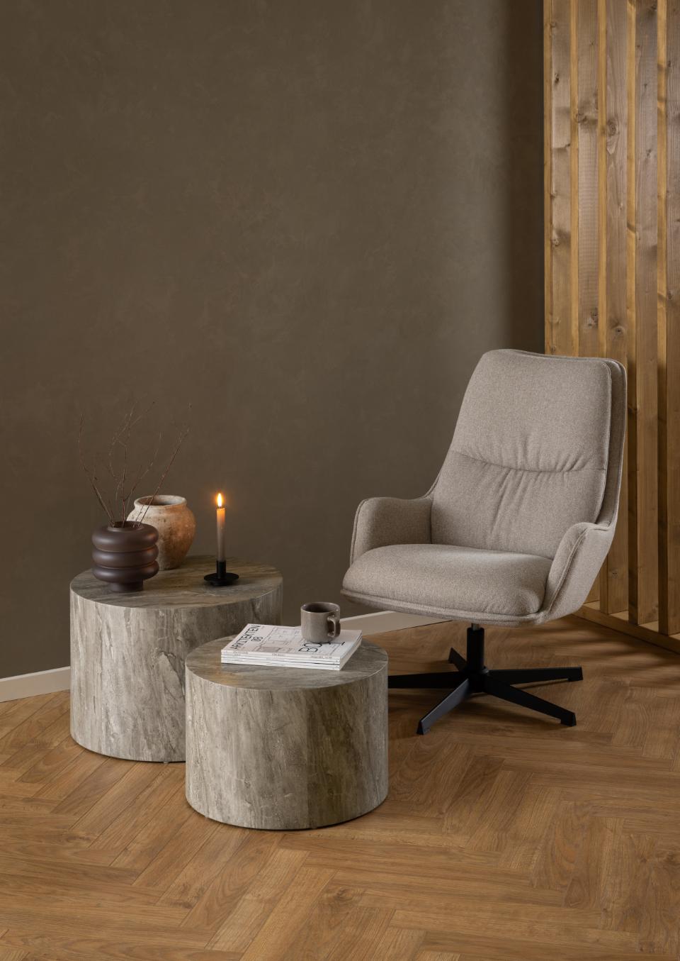 Dice Double Oval Coffee Table Set Large Grey Marble 2 Piece Set 58cm and 50cm
