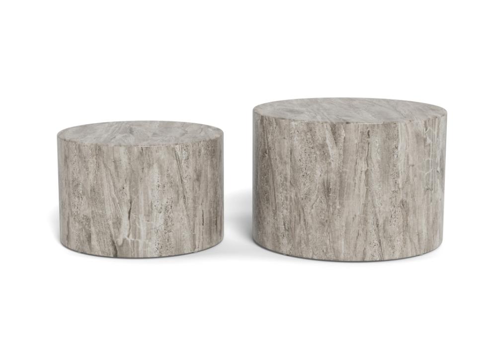 Dice Double Oval Coffee Table Set Large Grey Marble 2 Piece Set 58cm and 50cm