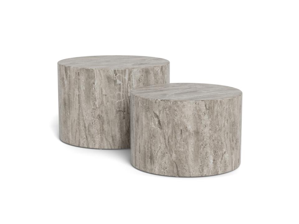 Dice Double Oval Coffee Table Set Large Grey Marble 2 Piece Set 58cm and 50cm