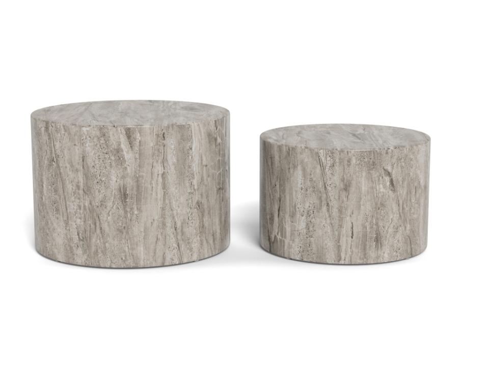 Dice Double Oval Coffee Table Set Large Grey Marble 2 Piece Set 58cm and 50cm