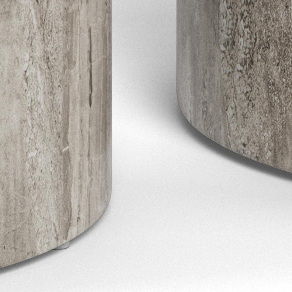 Dice Double Oval Coffee Table Set Large Grey Marble 2 Piece Set 58cm and 50cm