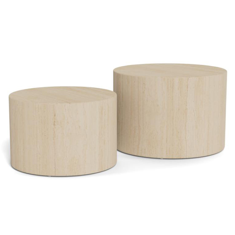 Dice Double Oval Coffee Table Set Large Travertine 2 Piece Set 58cm and 50cm