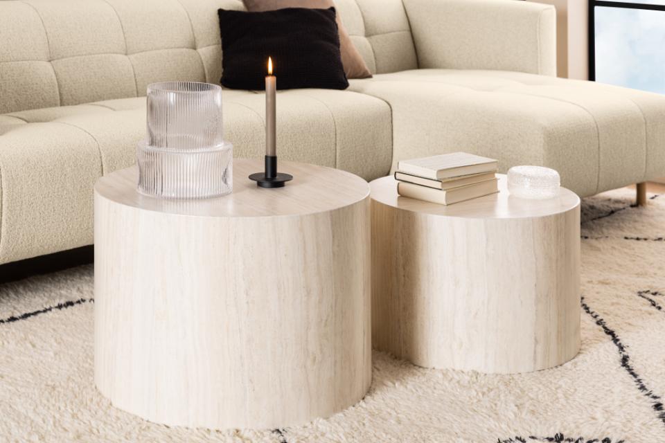 Dice Double Oval Coffee Table Set Large Travertine 2 Piece Set 58cm and 50cm