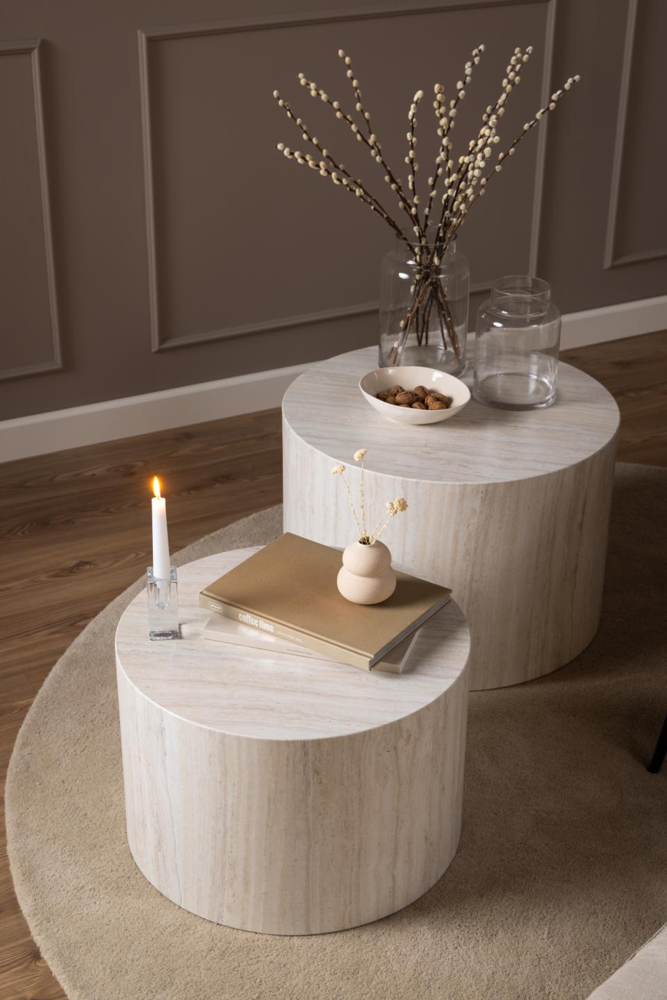 Dice Double Oval Coffee Table Set Large Travertine 2 Piece Set 58cm and 50cm