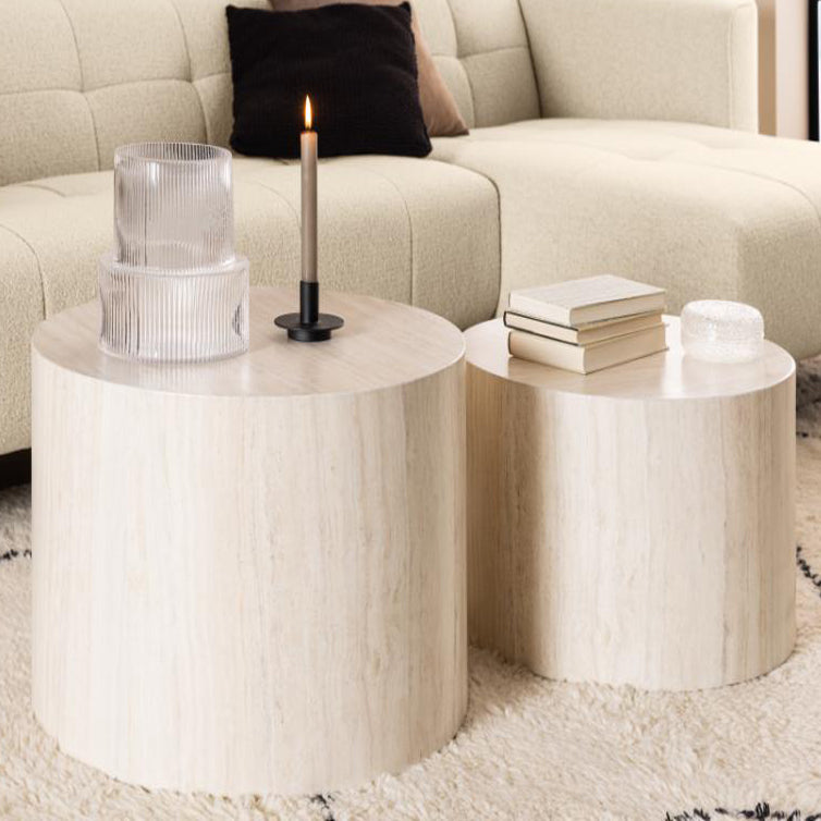 Dice Double Oval Coffee Table Set Large Travertine 2 Piece Set 58cm and 50cm