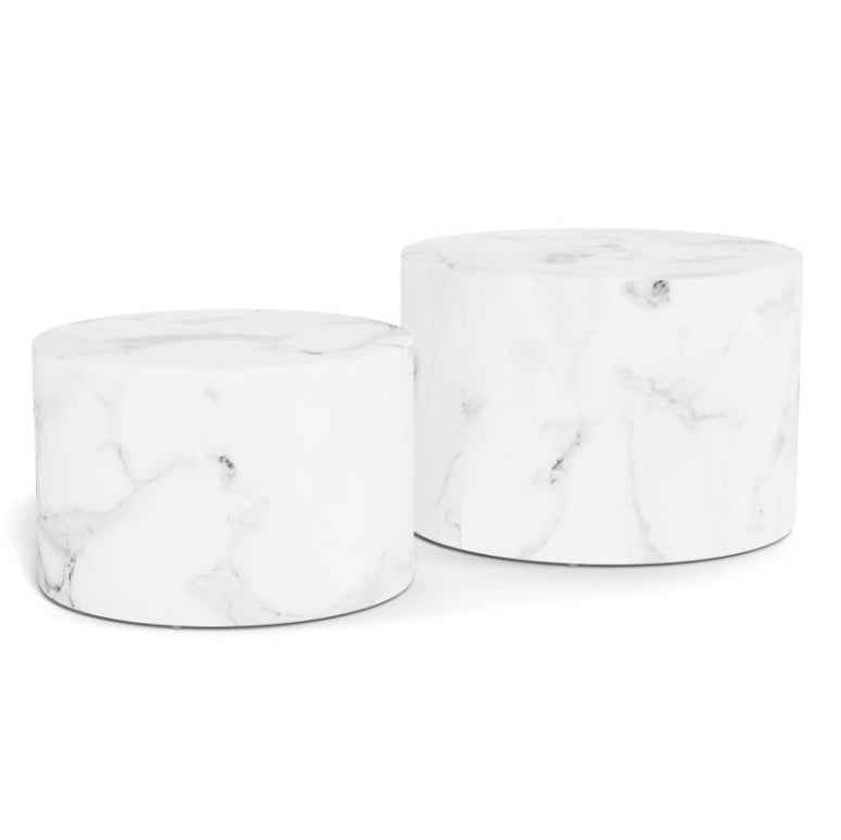 Dice Double Oval Coffee Table Set Large White Marble 2 Piece Set 58cm and 50cm