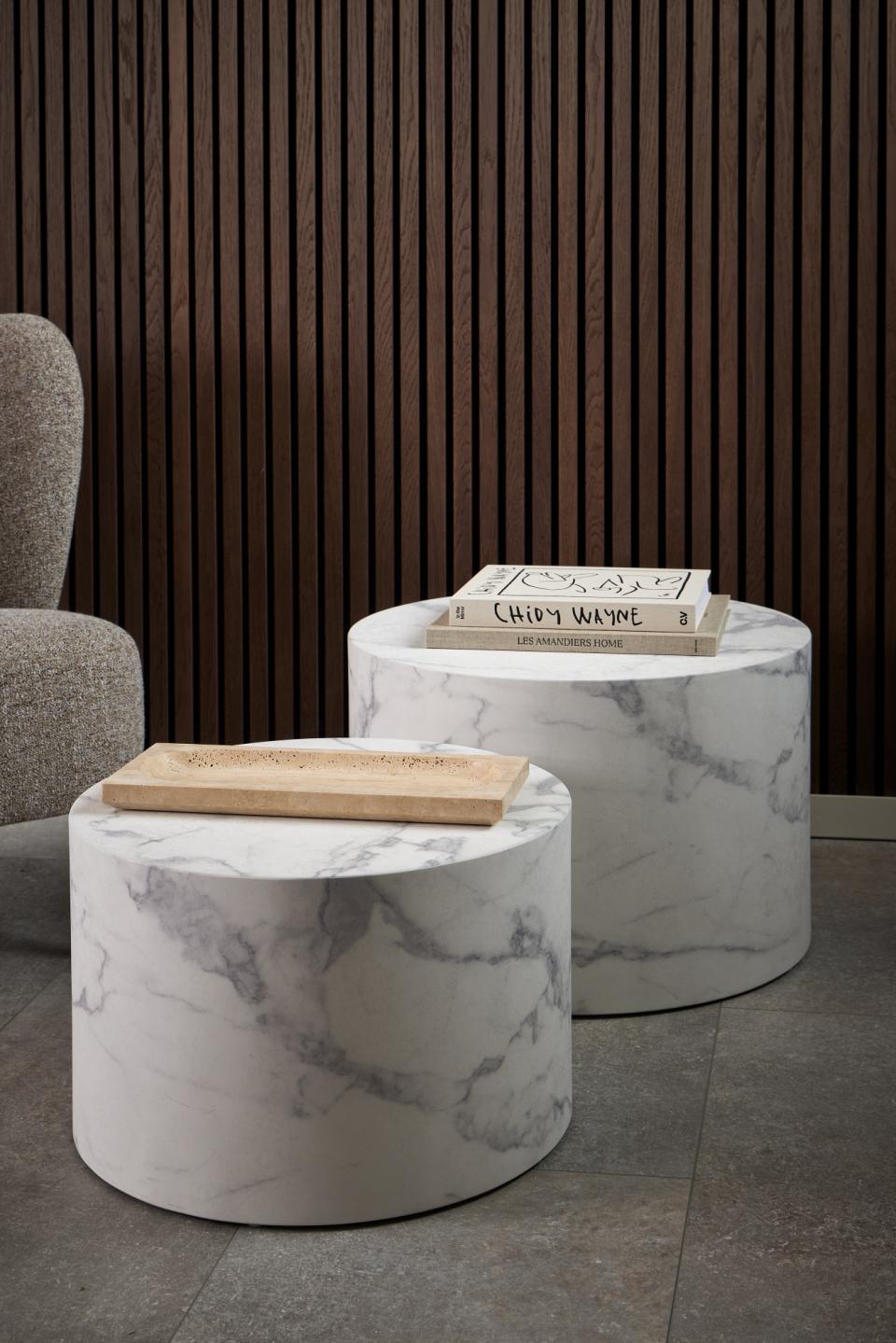 Dice Double Oval Coffee Table Set Large White Marble 2 Piece Set 58cm and 50cm