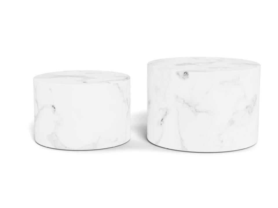 Dice Double Oval Coffee Table Set Large White Marble 2 Piece Set 58cm and 50cm