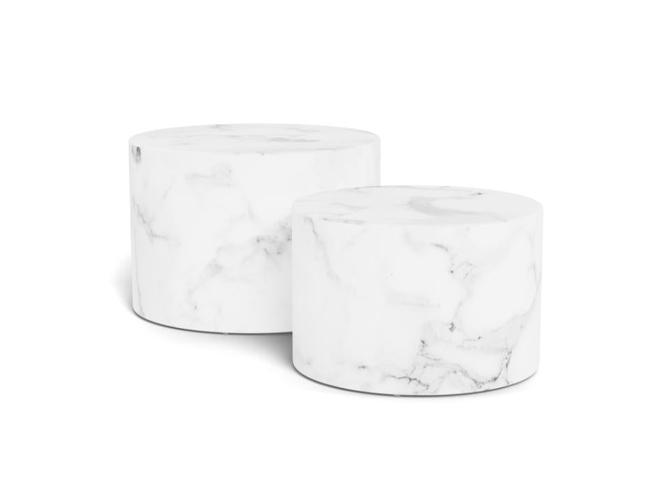 Dice Double Oval Coffee Table Set Large White Marble 2 Piece Set 58cm and 50cm