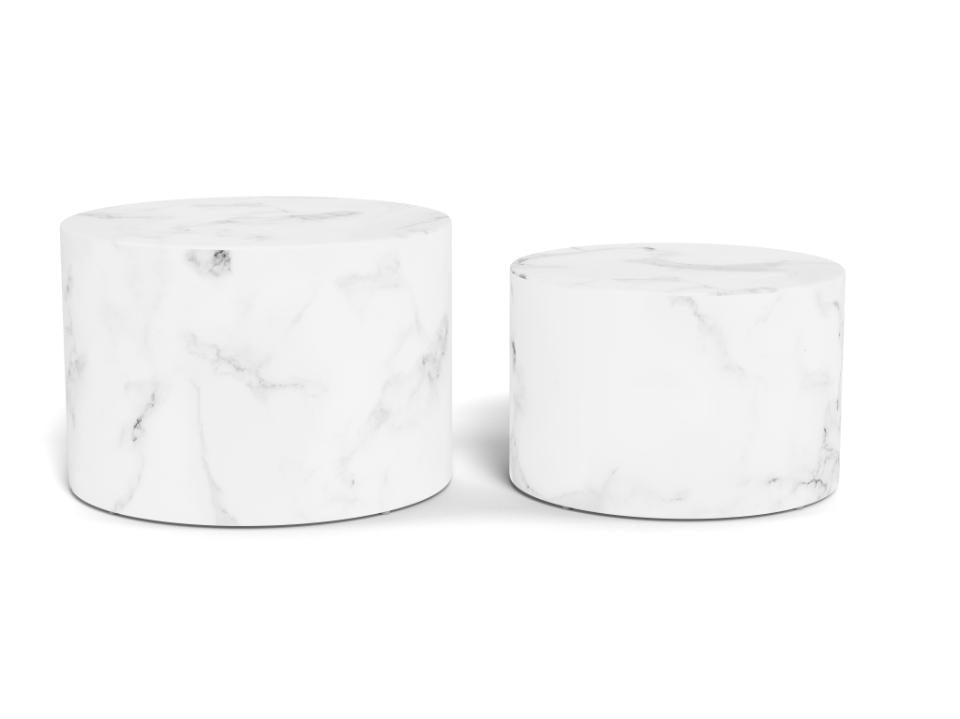 Dice Double Oval Coffee Table Set Large White Marble 2 Piece Set 58cm and 50cm