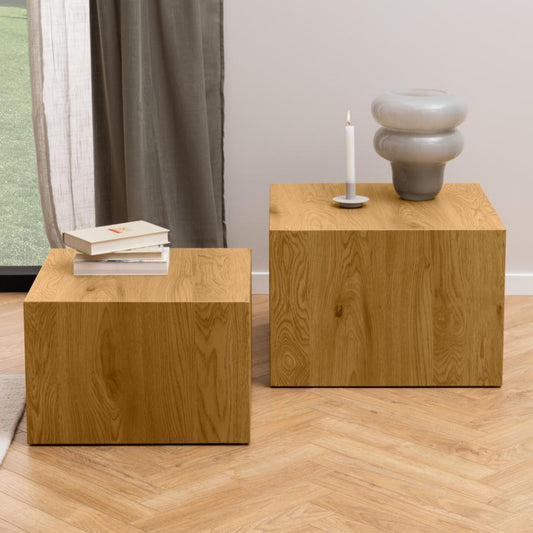 Dice Double Designer Coffee Table Set In Wild Oak 2 Pieces 58cm