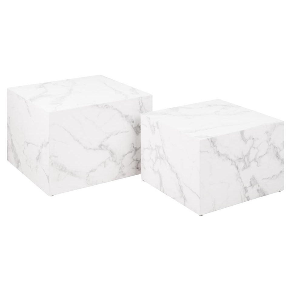 Dice Double Designer Coffee Table Set In White Marble 2 Pieces 58cm