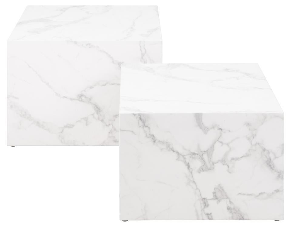 Dice Double Designer Coffee Table Set In White Marble 2 Pieces 58cm