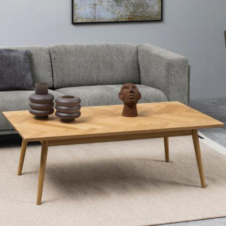 Dorney Coffee Table With Oak Rectangle Herringbone Design 140x70cm
