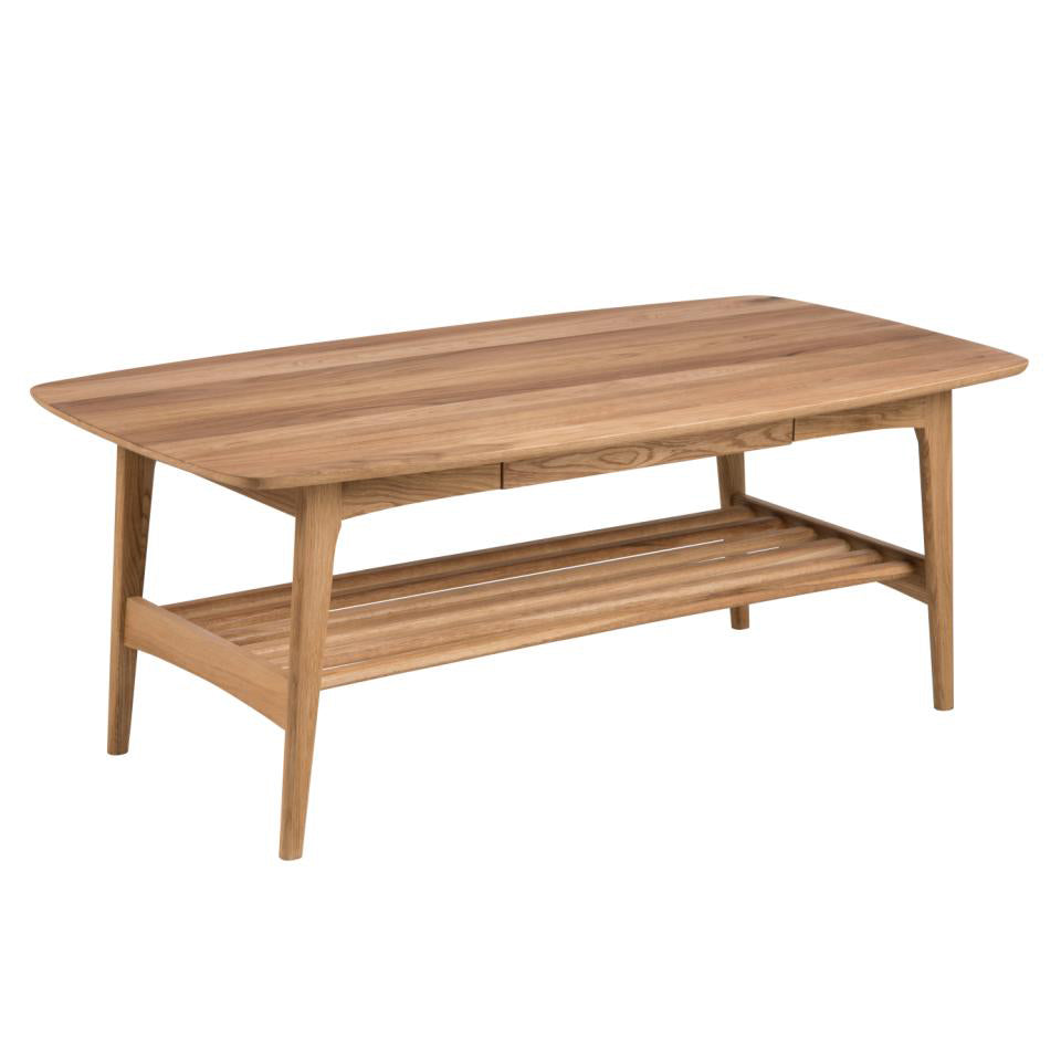 Emma Large Oak Coffee Table With Shelf and Drawer 130x70cm