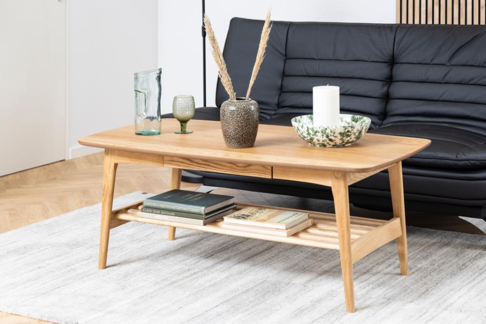 Emma Large Oak Coffee Table With Shelf and Drawer 130x70cm