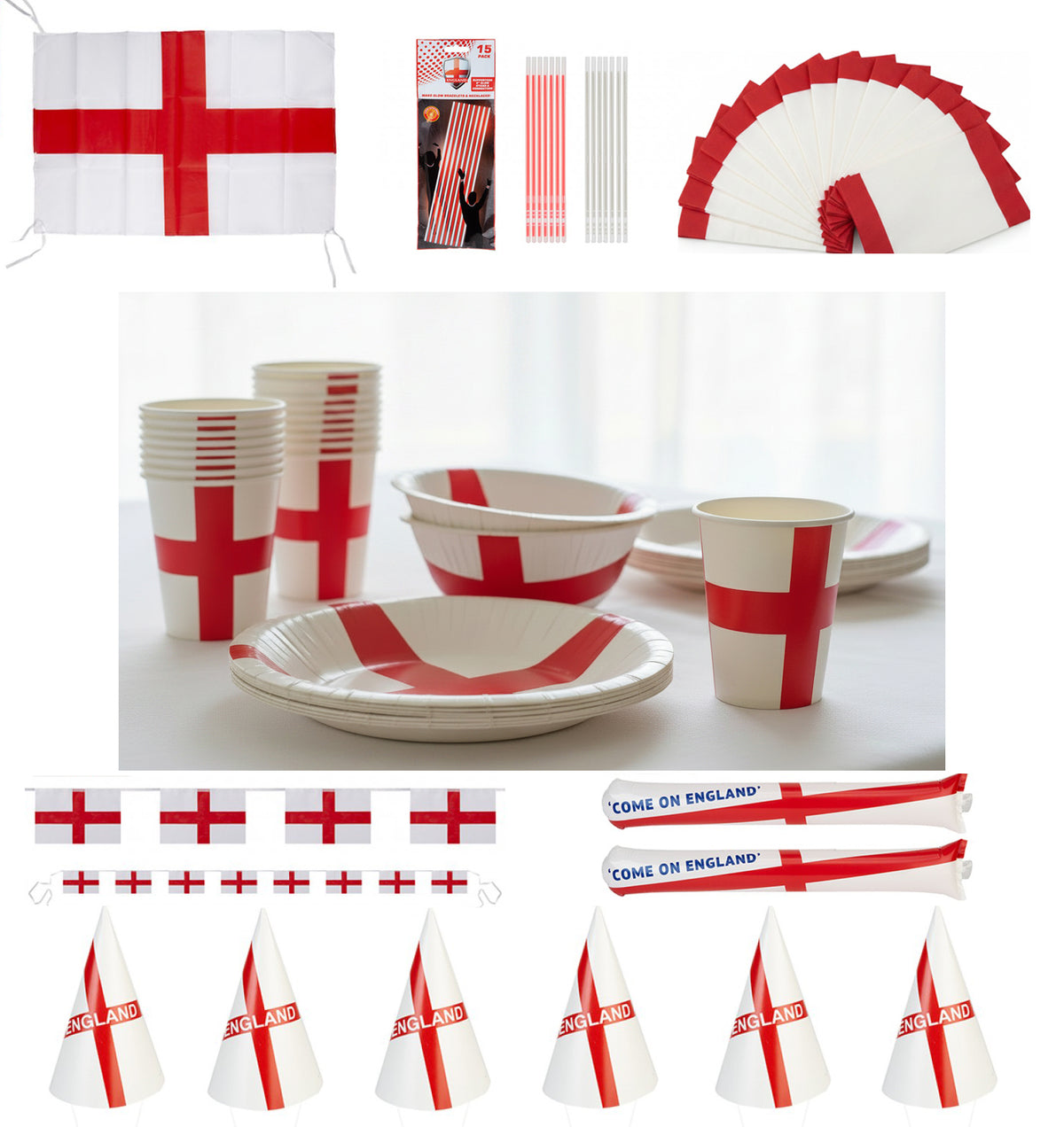 World Cup 2026 England Party Pack -Paper Cups & Plates, Decorations, Fancy Dress and more