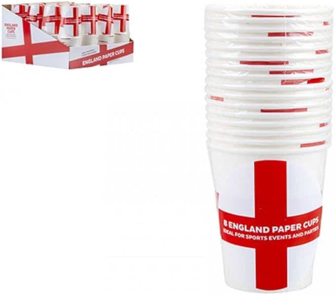 England St George Flag Paper Disposable Cups 8 Pack Party Supplies