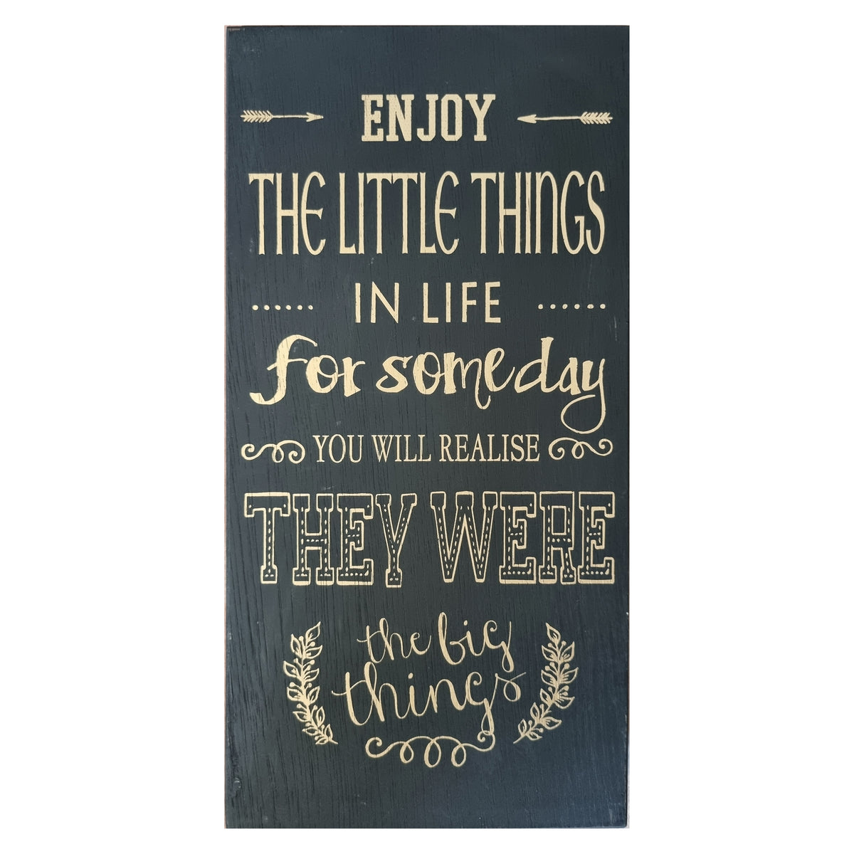 Enjoy The Little Things Sign Free Standing Or Wall Mount Stylish Gold Writing 40x20cm