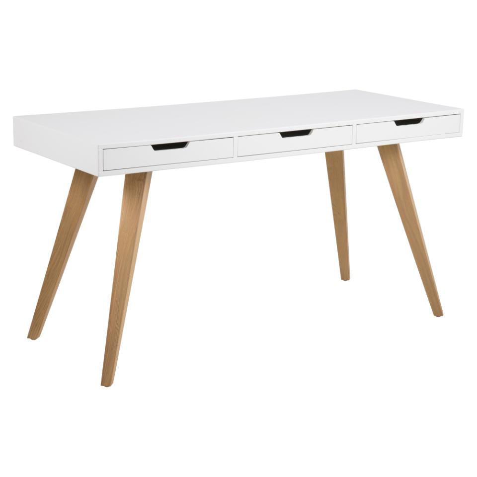 Estelle Office Desk With 3 Drawers White Wooden Legs Spacious 142cm