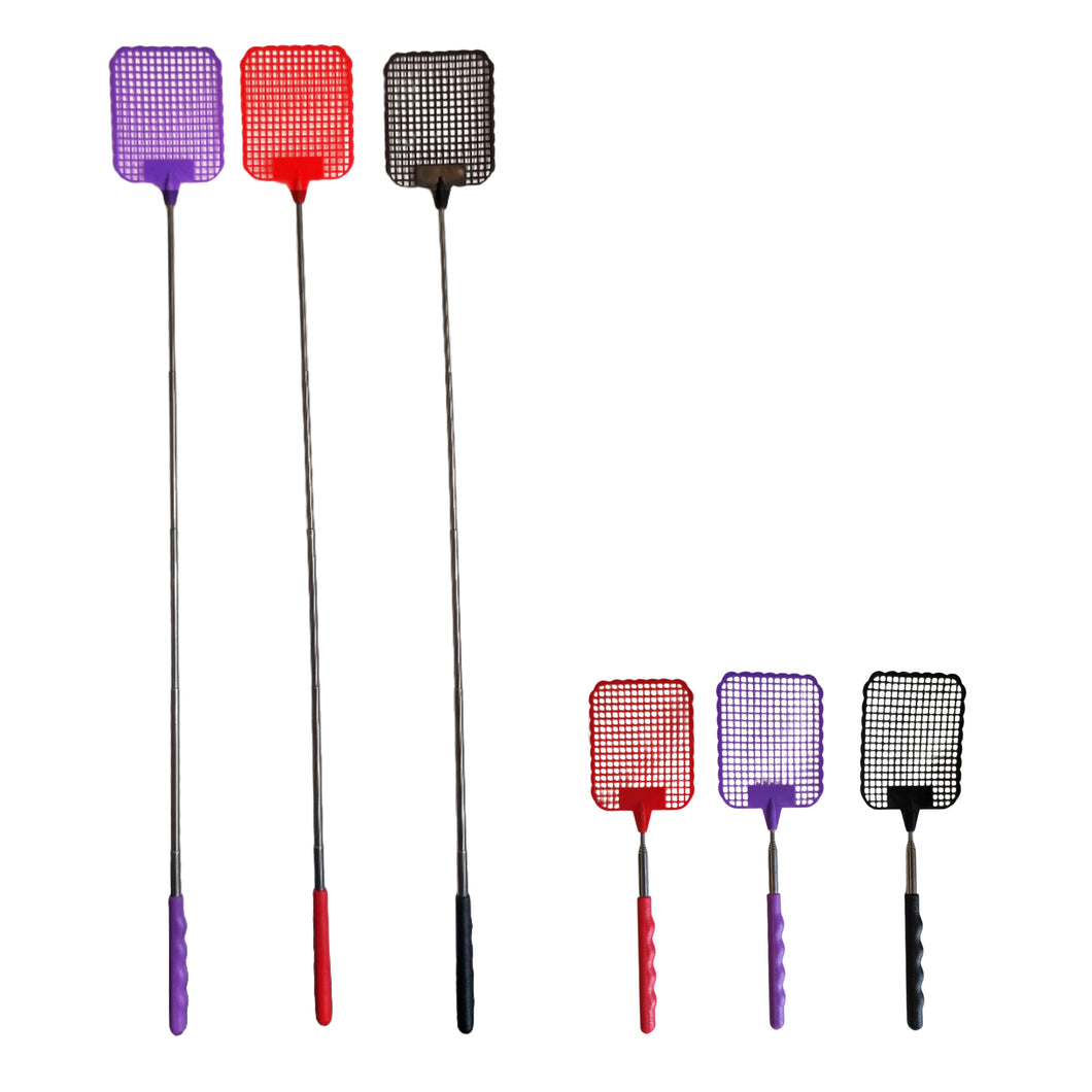 Adjustable Fly Bug Or Insect Swatter Red, Purple Or Black Telescopic Long Home Or Travel