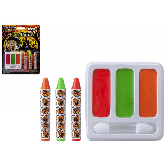 halloween face paint close up in 3 colours with crayons and blister pack