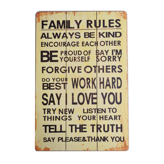 Family Rules Large Hanging Wall Art Decoration Wooden Sign Home Decor 45x30cm