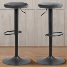 Load image into Gallery viewer, Finch Dark Grey Velvet Fabric Bar Stools, Set Of 2 Black Powder Coated Base, Trumpet Foot Rest And Gas Lift Function
