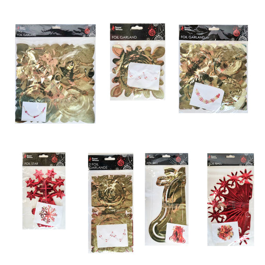 Set of foil garland packages with various designs on a white background