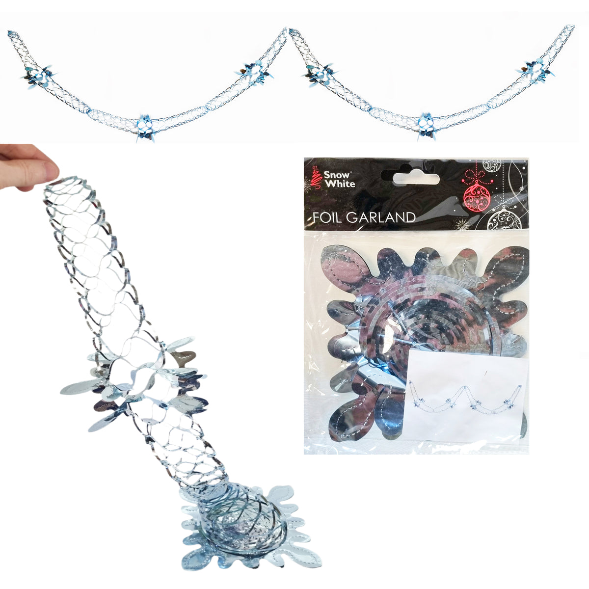 Blue Silver Foil Christmas Decorations Hanging Garland Xmas Decs Choose From 7 Designs