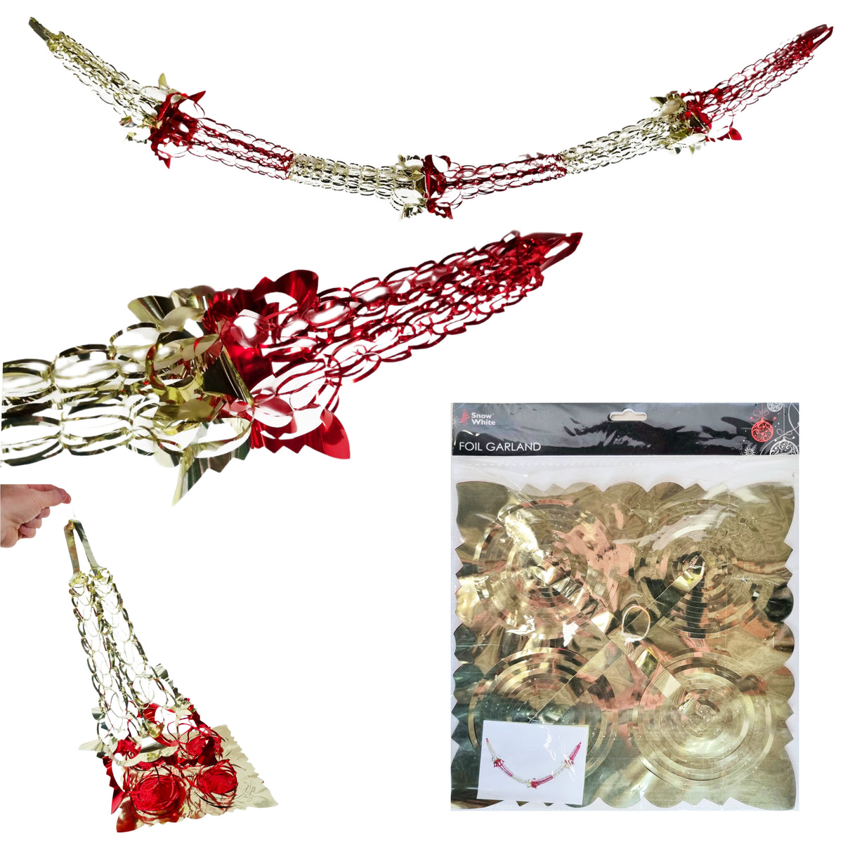 Red Gold Foil Christmas Decorations Hanging Garland Xmas Decs Choose From 7 Designs