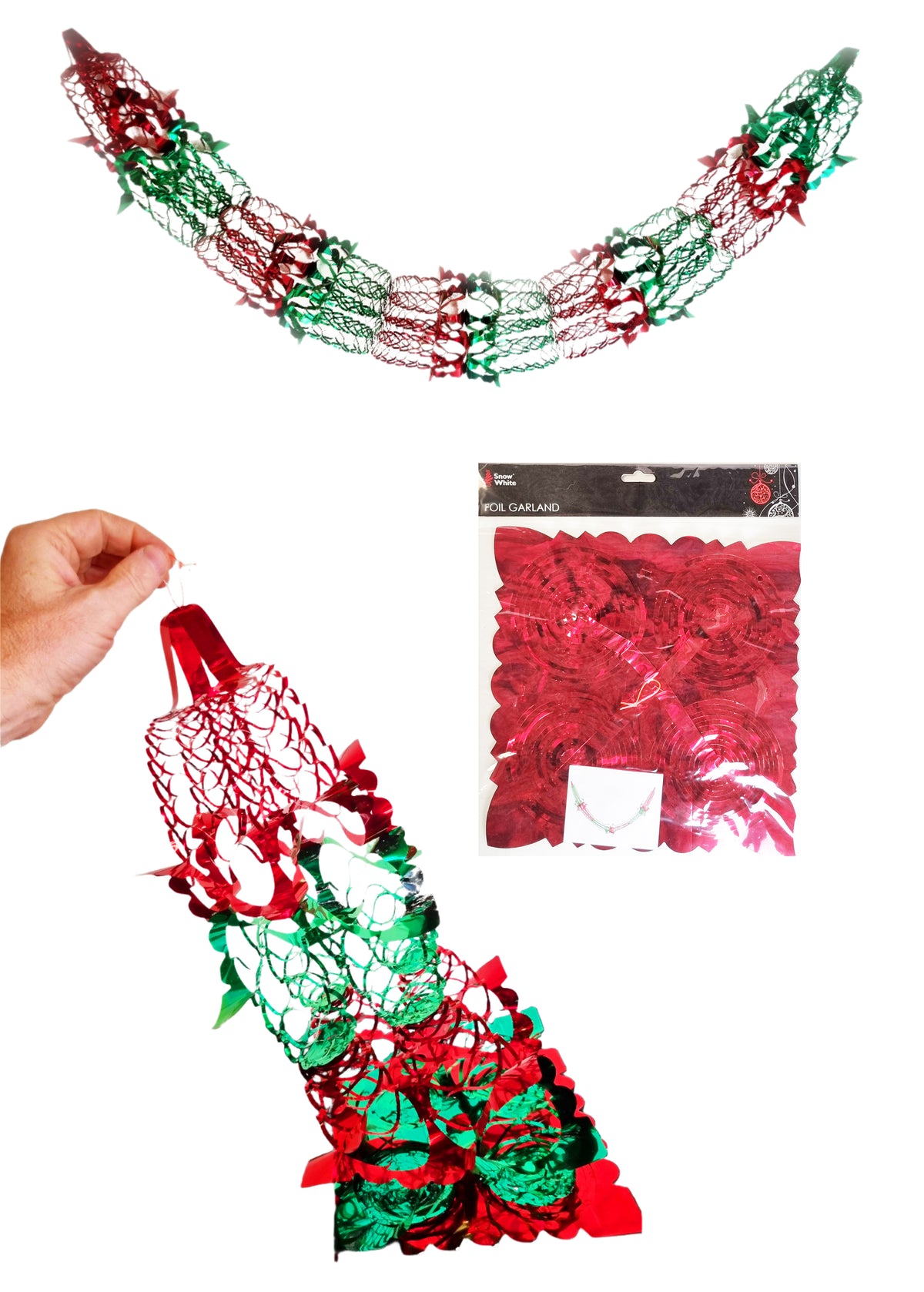 red and green Christmas foil decorations