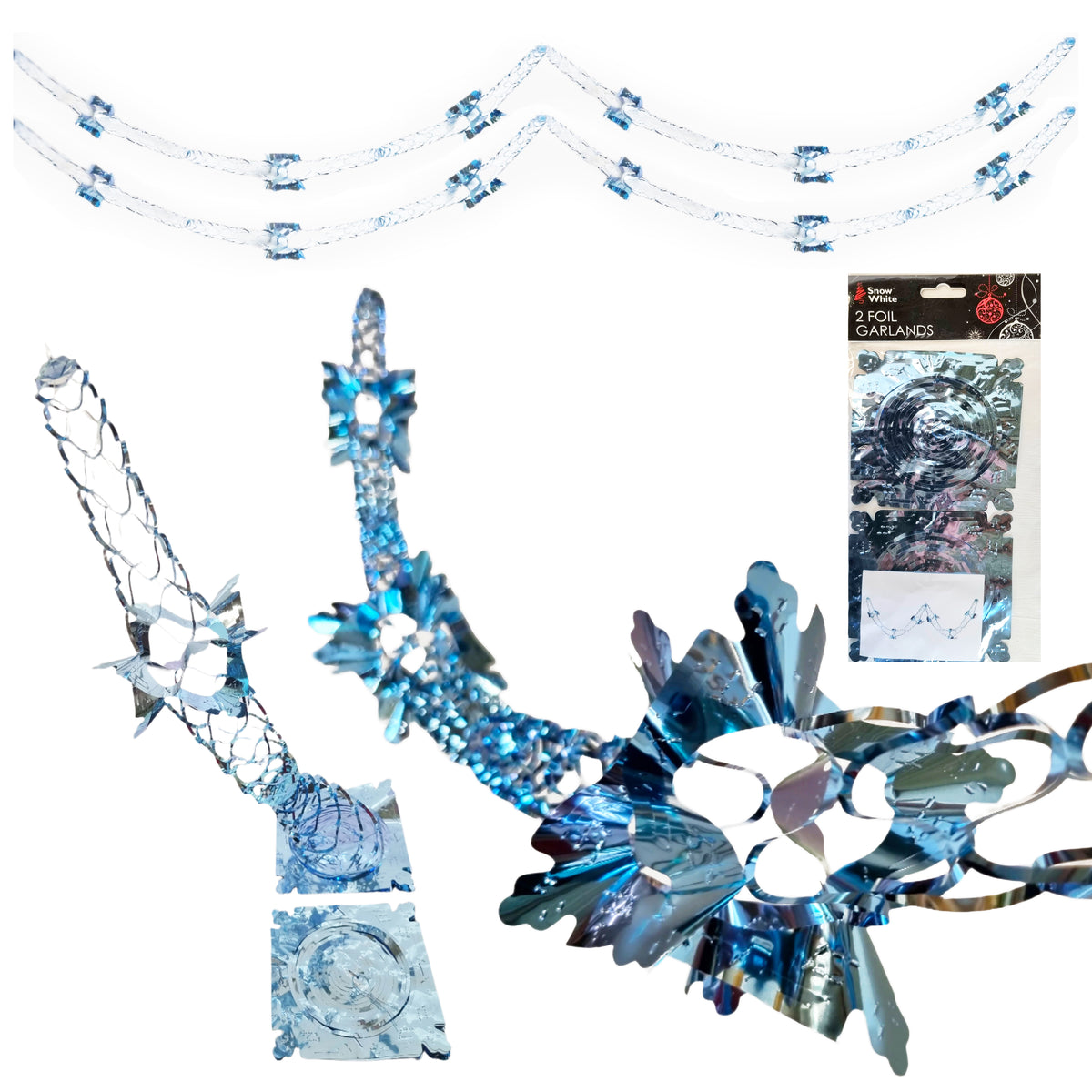 Blue Silver Foil Christmas Decorations Hanging Garland Xmas Decs Choose From 7 Designs